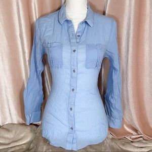 Calvin Klein blue button up collared blouse